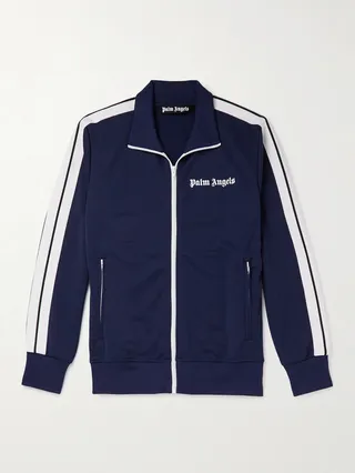 Slim-Fit Logo-Print Striped Shell Track Jacket