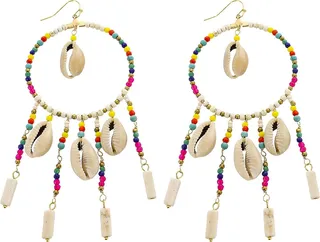 Shell Drop Beaded Hoop Earrings
