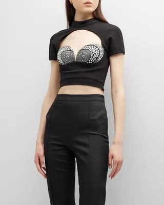 Strass Mussel Cup Cutout T-Shirt