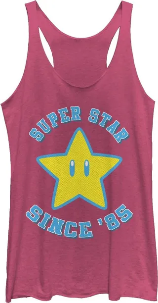 Women's Nintendo Super Star Since 85 Racerback Tank Top - Pink Heather - Large