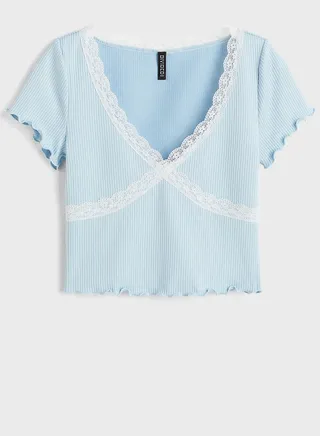 Lace Trim Ribbed Crop Top