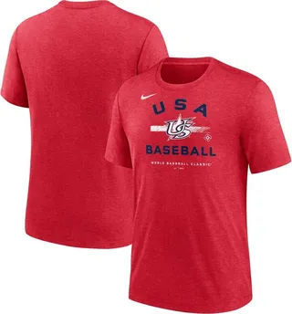 Men's Nike Heather Red Usa Baseball 2023 World Baseball Classic Tri-Blend T-shirt