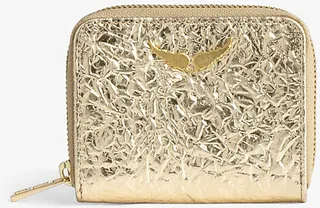Womens Gold Mini ZV Crinkle-effect Leather Card Holder
