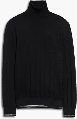 Crochet-knit wool turtleneck sweater