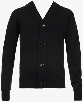 Womens Black V-neck Relaxed-fit Cashmere Knit Cardigan