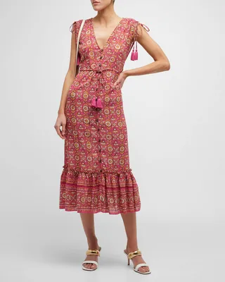Arjuna Printed Cinch-Tie Midi Dress