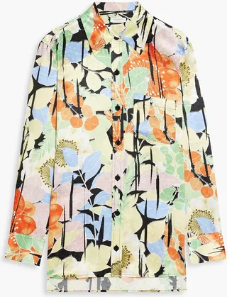 Bradner floral-print silk-satin jacquard shirt