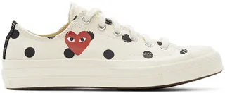 Comme des Garçons Play White Converse Edition Polka Dot Heart Chuck 70 Low Sneakers