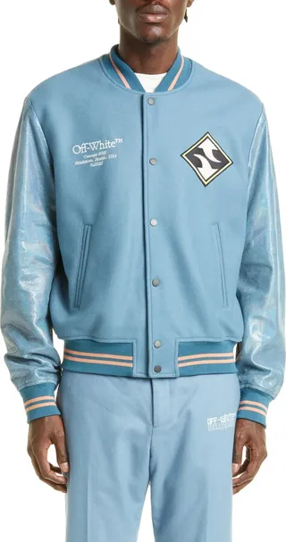 Gender Inclusive Arrow Patch Wool & Cashmere Blend Bomber Jacket