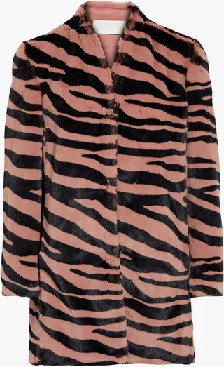 Zebra-print faux fur coat