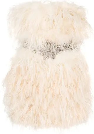Crystal-Embellished Feather Minidress