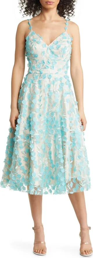 Floral Appliqué Cocktail Midi Dress