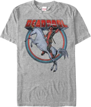Men's Marvel Deadpool Rides Unicorn T-Shirt - Athletic Heather - Medium