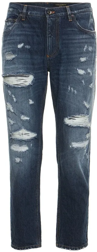 Distressed cotton denim jeans