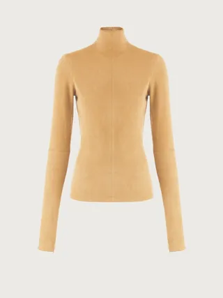 Ferragamo Women Suede stretch turtle neck Beige