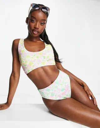 ASOS DESIGN mix and match high leg high rise bikini bottom in mixed ditsy floral print