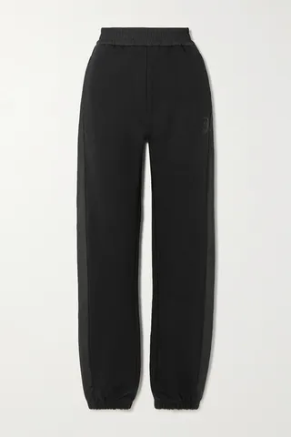 Moncler - Embellished Shell-trimmed Cotton-jersey Track Pants - Black