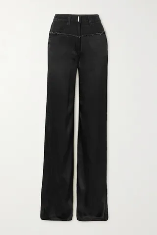 Givenchy - Distressed Denim And Satin Straight-leg Pants - Black