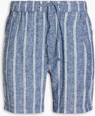 Striped linen-blend chambray shorts