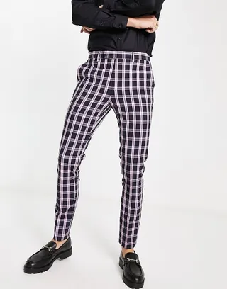 ASOS DESIGN smart skinny pants in navy tartan check