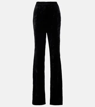 High-rise straight velvet pants