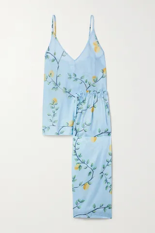Pour Les Femmes - Printed Cotton-voile Pajama Set - Blue