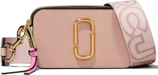 'the Snapshot' Light Pink Shoulder Bag With Metal Logo At The Front In Leather Woman
