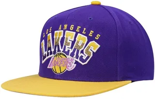 Men's Mitchell & Ness Purple and Gold Los Angeles Lakers Hardwood Classics Gradient Wordmark Snapback Hat