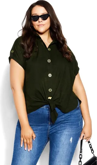 CITY CHIC| Women's Plus Size Button Explore Shirt - khaki - 20W