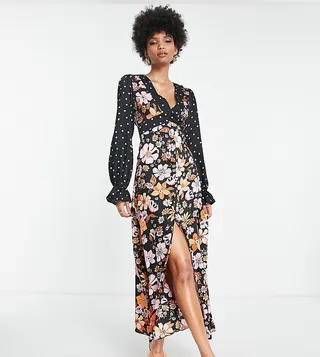 ASOS DESIGN Tall open back midi tea dress in mixed floral and spot