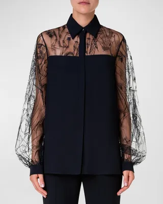 Mixed Media Embroidered Silk Blouse