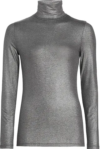 Soft Touch Metallic Turtleneck Top
