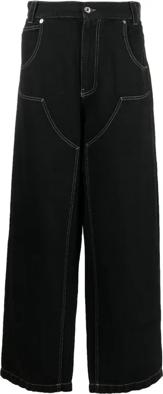 Contrast-Stitch Wide-Leg Jeans