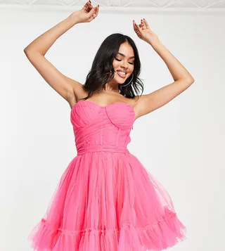 Lace & Beads exclusive wrapped corset tulle mini dress in pink