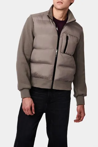 Glue Seamed Knit Combo Bomber Jacket