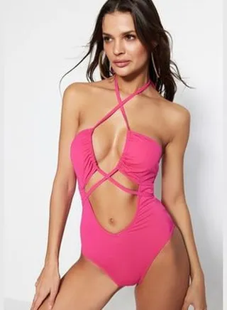 Fuchsia Cross-tie Cut Out/Windowed Regular Leg Swimsuit TBESS23MA00001