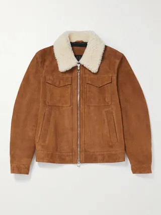 Shearling-Trimmed Suede Trucker Jacket