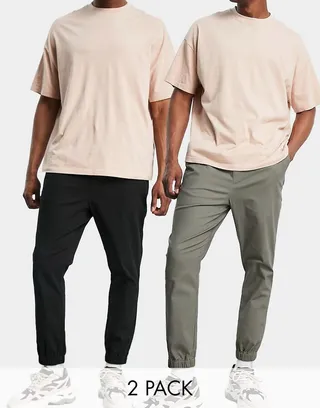 ASOS DESIGN 2-pack tapered sweatpants in black and khaki - SAVE!