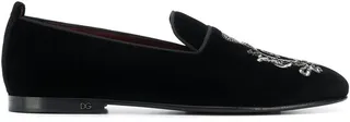 Crest Bead Embroidered Loafers