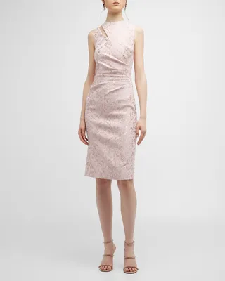 Metallic Jacquard Cutout Sheath Dress