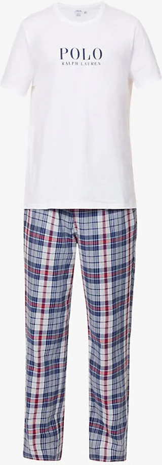 ens ulti Logo-print Checked Cotton-jersey Pyjama set