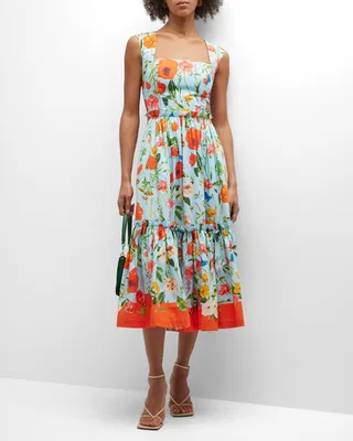 Claire Floral Tie-Back Midi Dress