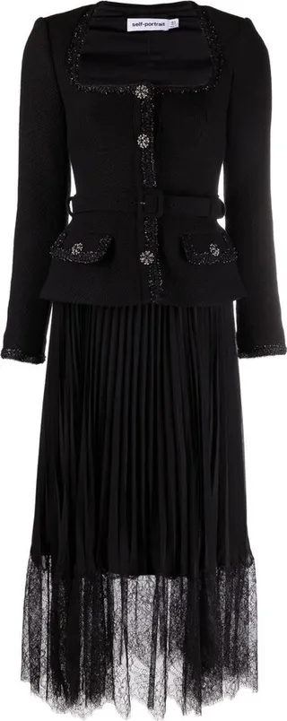 Crystal-Button Pleated Midi Dress