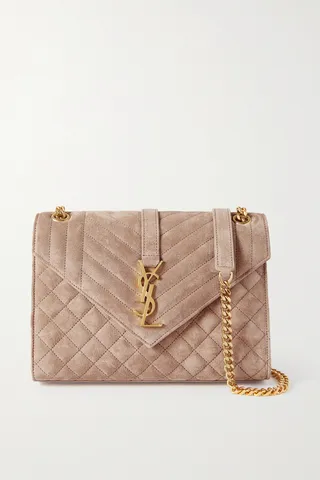SAINT LAURENT - Envelope Medium Quilted Suede Shoulder Bag - Neutrals