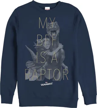 Men's Marvel Runaways BFF Raptor Old Lace Sweatshirt - Navy Blue - Large