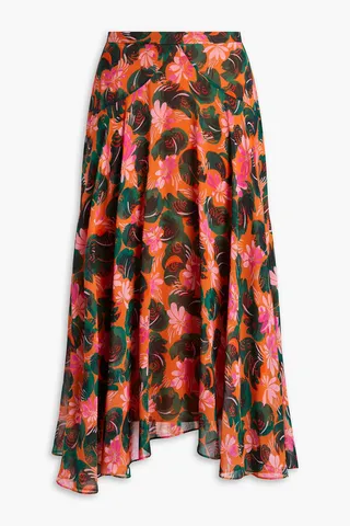 Ida-B floral-print silk-crepe midi skirt