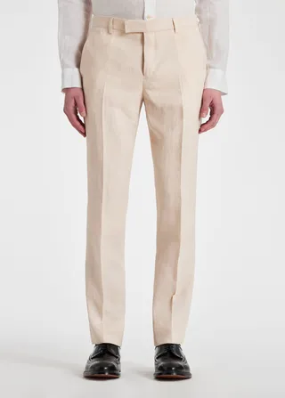 Stone Linen Straight-Leg Pants