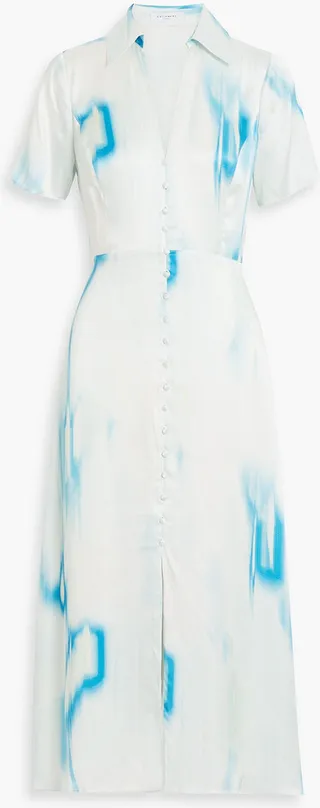 Balisa tie-dyed washed-silk midi shirt dress