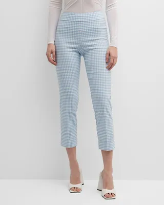 Cropped Skinny Gingham-Print Pants