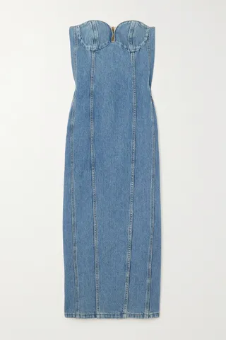 Magda Butrym - Strapless Denim Midi Dress - Blue